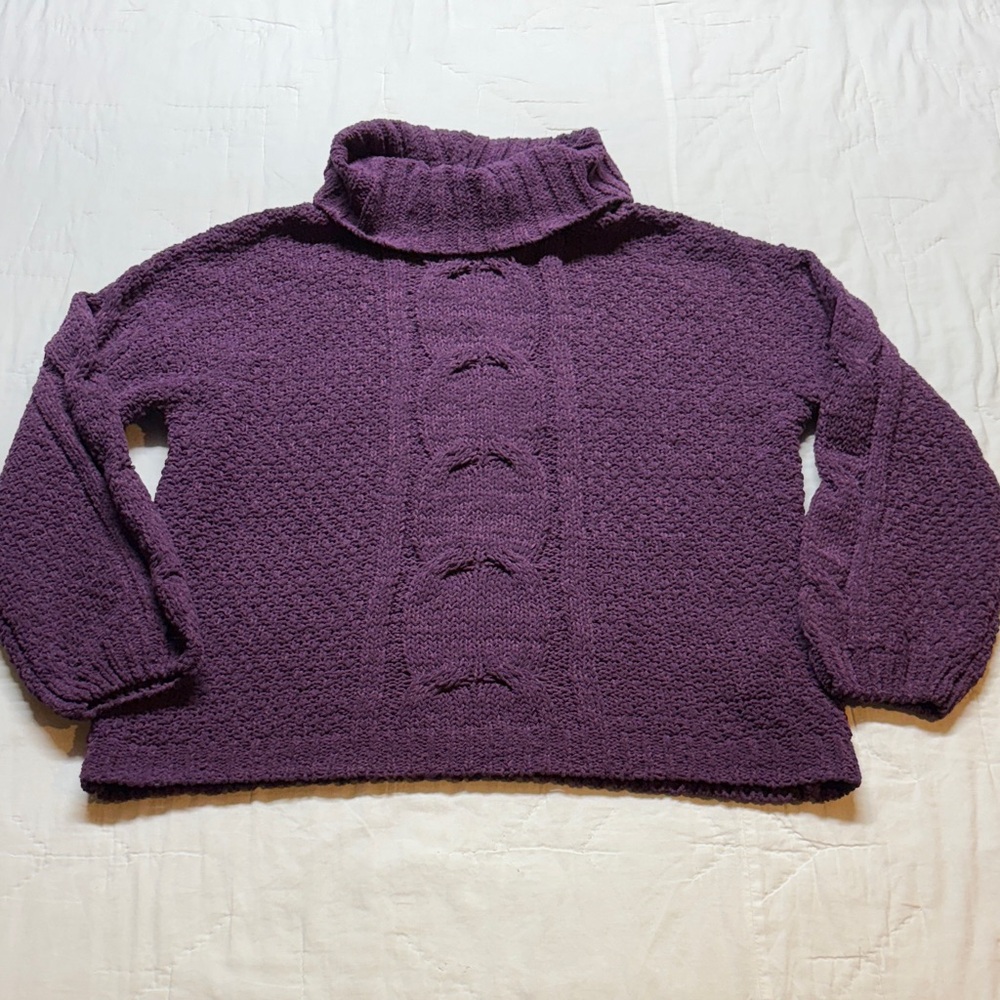 Seven7 Cabincore Blackberry Wine Cable Knit Chenille Cowl Neck Sweater M NWT